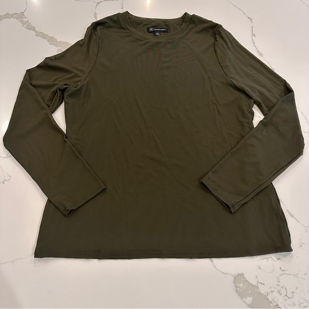 Inc International Concepts Olive Green Mesh Long Sleeve Top XL Base Layer Sheer